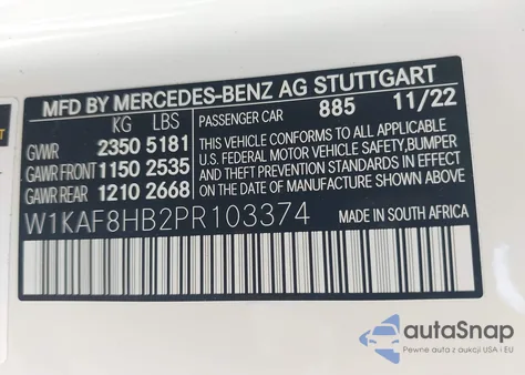 2023 Mercedes-Benz Amg C 43 4Matic z USA, uszkodzony, nr VIN W1KAF8HB2PR103374